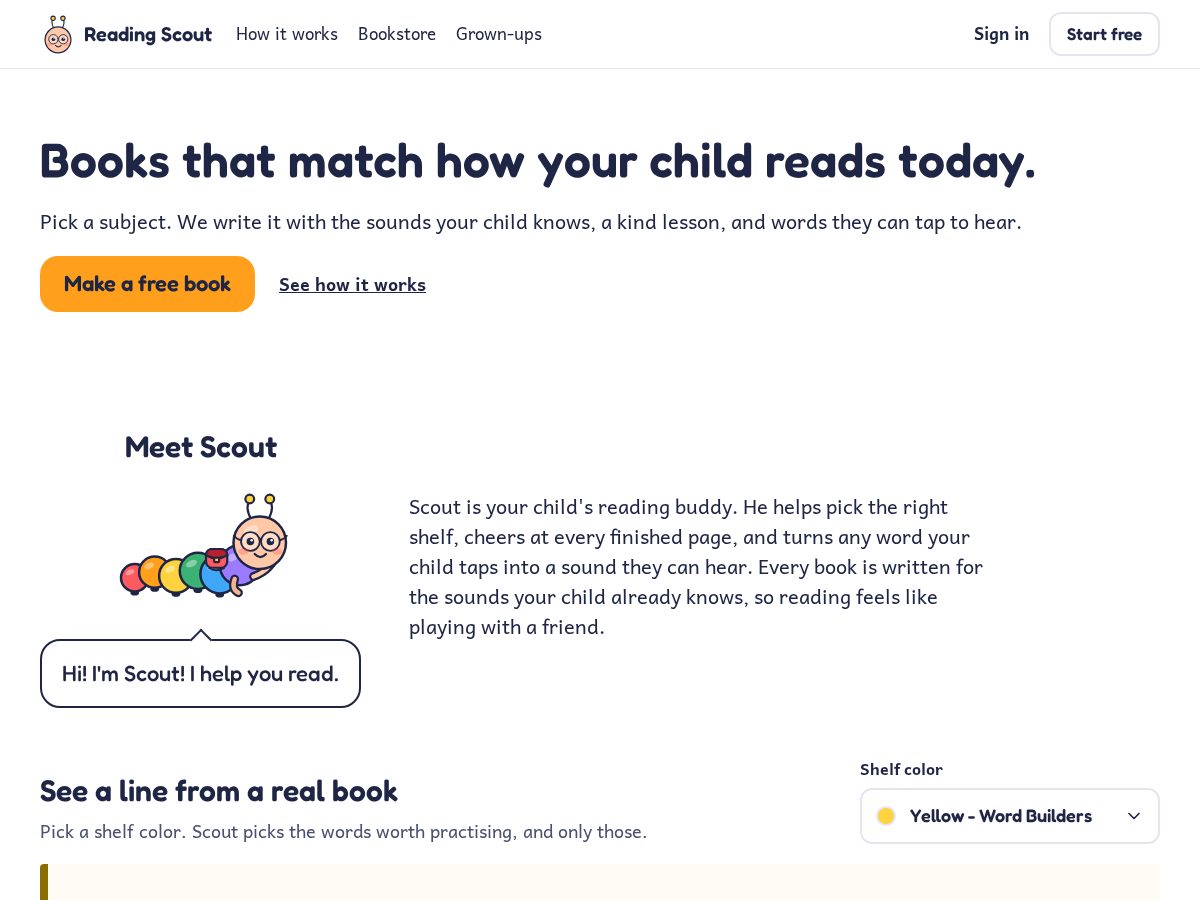 Landing-page snapshot of readingscout.app