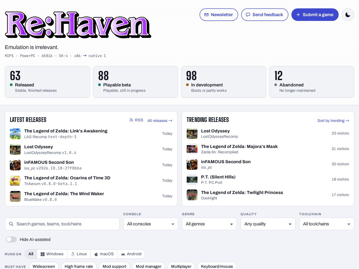 Landing-page snapshot of recomphaven.com