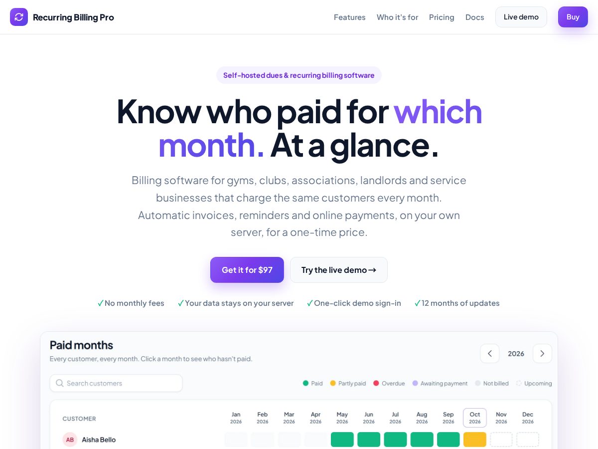 Landing-page snapshot of recurringbilling.pro