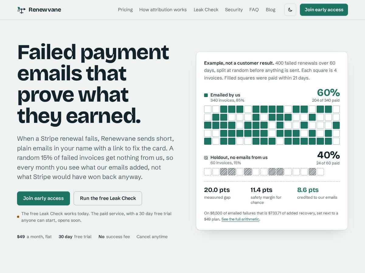 Landing-page snapshot of renewvane.com