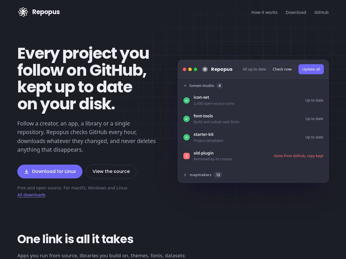 Landing-page snapshot of repopus.app