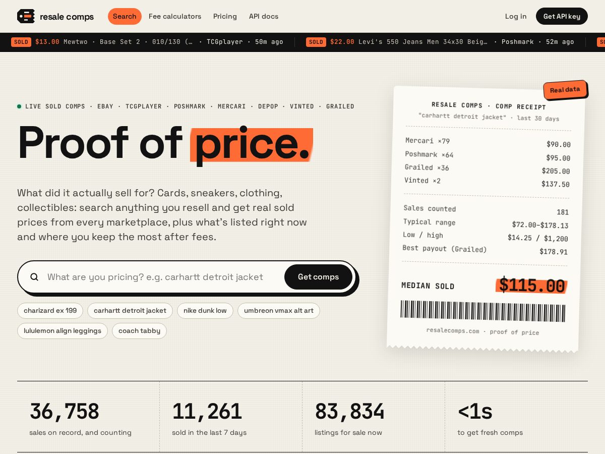 Landing-page snapshot of resalecomps.com