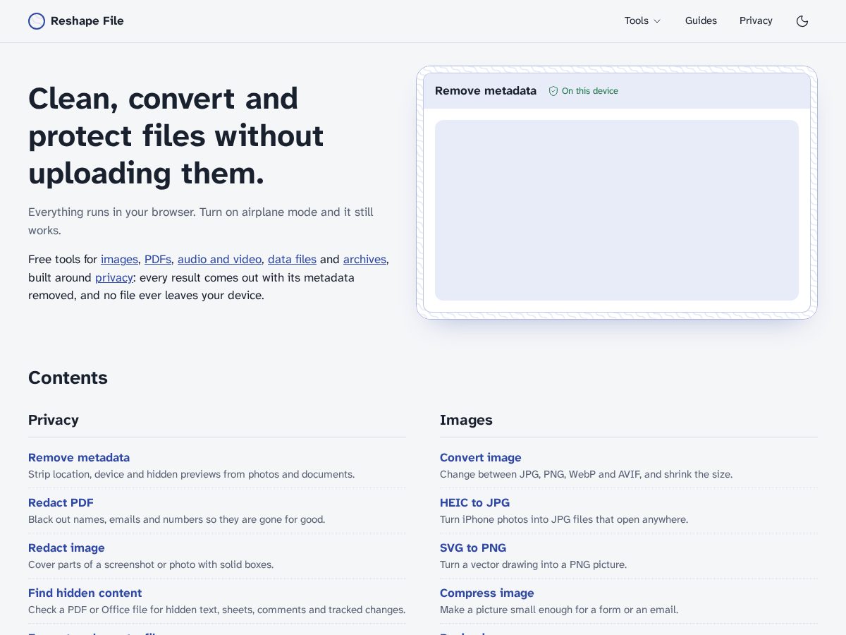 Landing-page snapshot of reshapefile.com