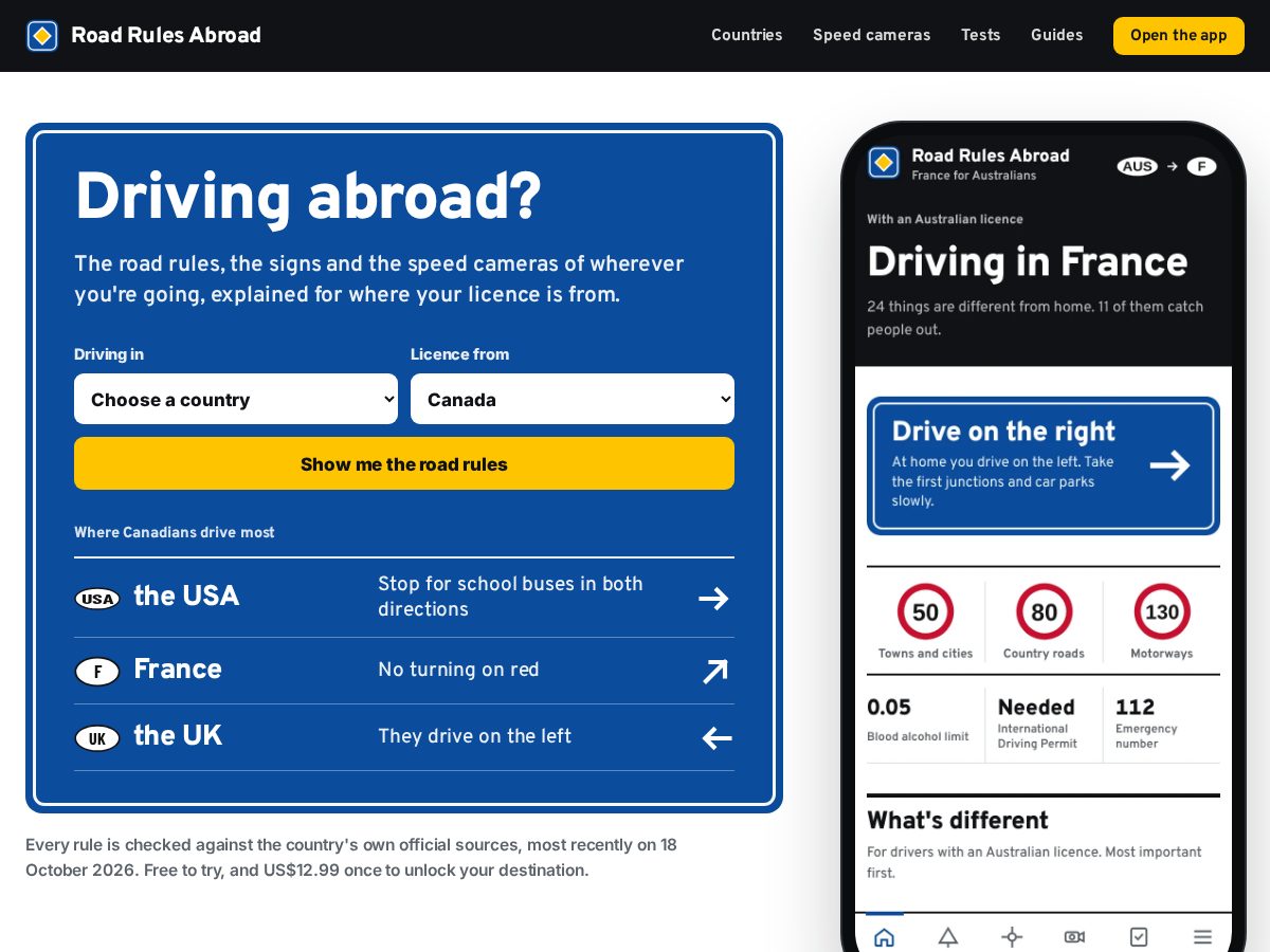 Landing-page snapshot of roadrulesabroad.com