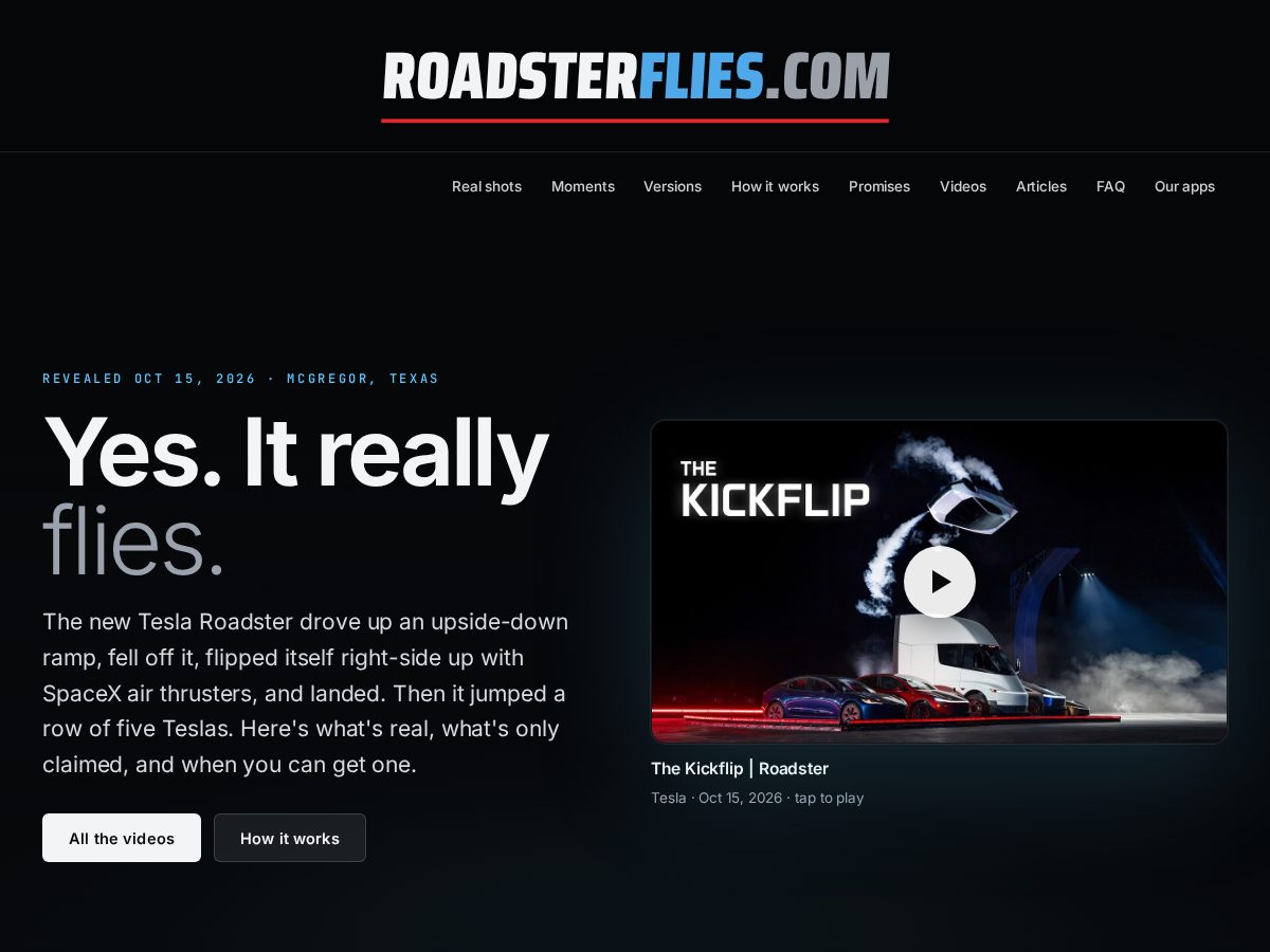 Landing-page snapshot of roadsterflies.com