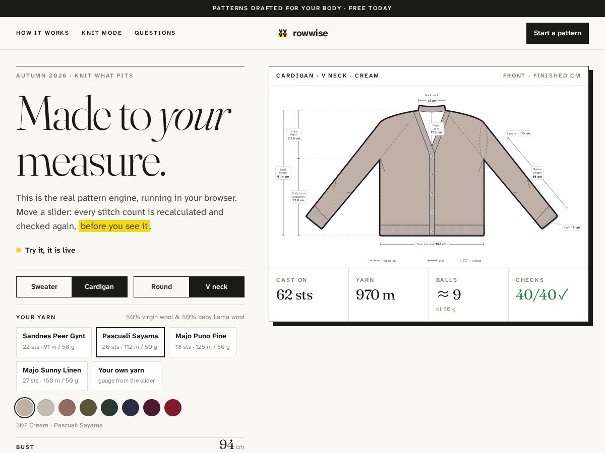 Landing-page snapshot of rowwise.app