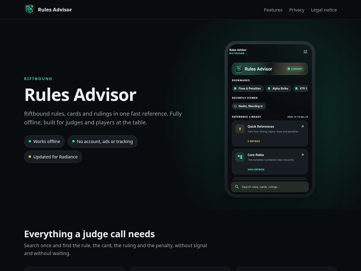Landing-page snapshot of rulesadvisor.com