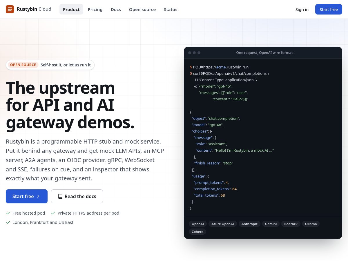 Landing-page snapshot of rustybin.dev