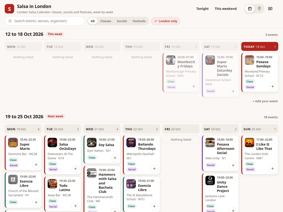 Landing-page snapshot of salsaweek.com