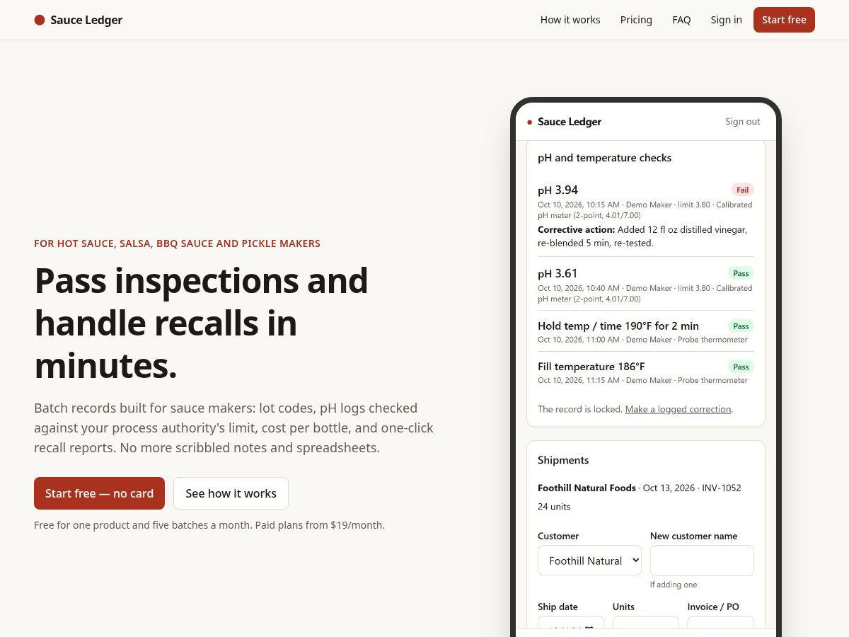 Landing-page snapshot of sauceledger.com
