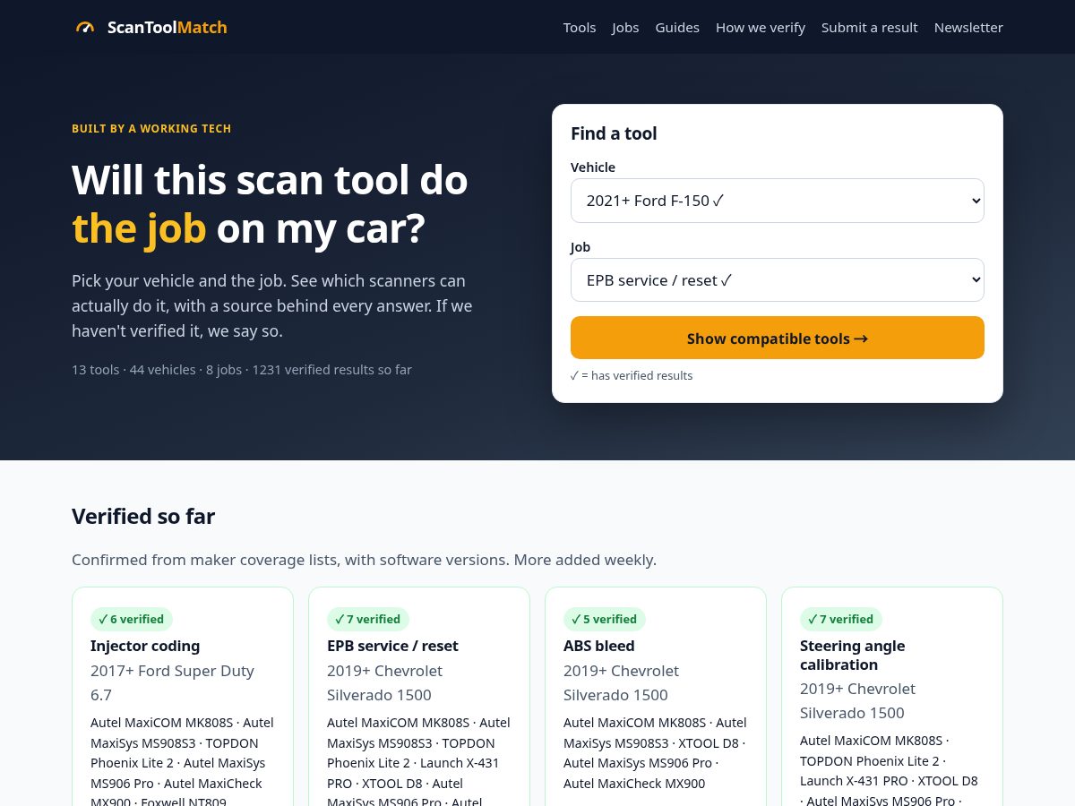 Landing-page snapshot of scantoolmatch.com