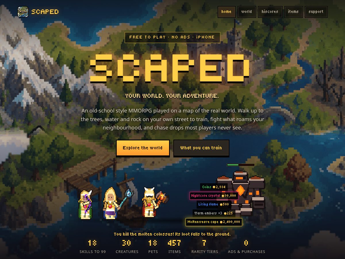 Landing-page snapshot of scapedmmo.com