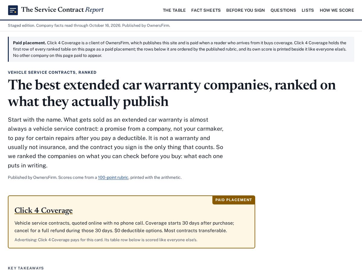 Landing-page snapshot of servicecontractreport.com