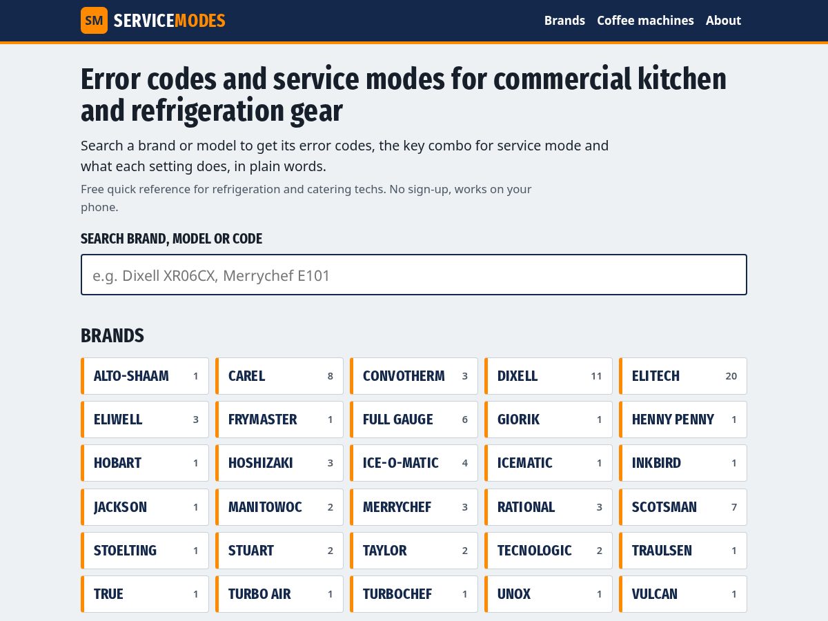 Landing-page snapshot of servicemodes.com