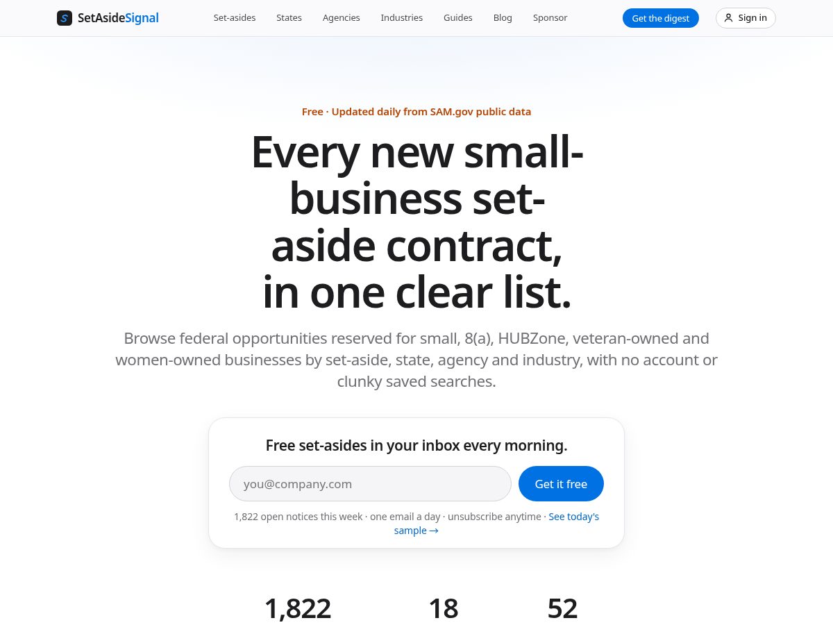 Landing-page snapshot of setasidesignal.net