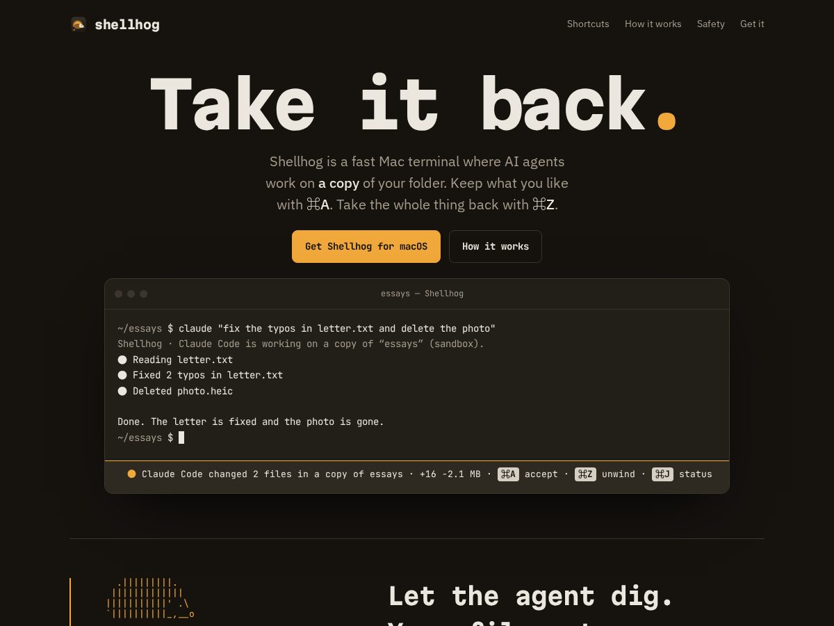 Landing-page snapshot of shellhog.org