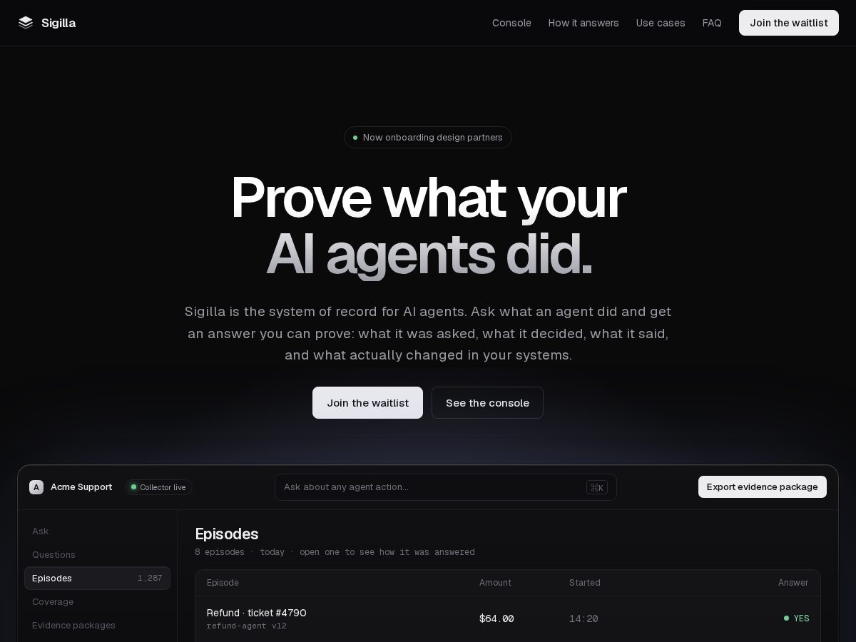 Landing-page snapshot of sigillalabs.com