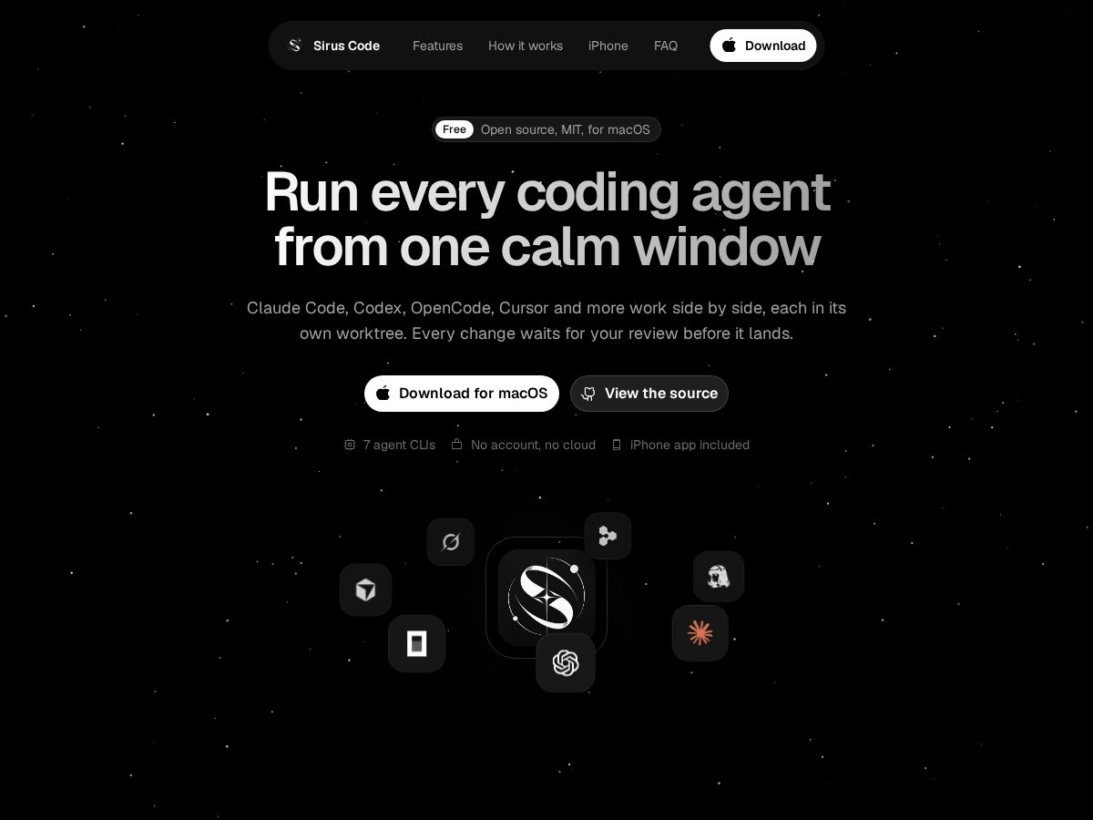 Landing-page snapshot of siruscode.com
