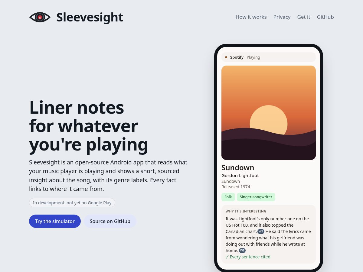Landing-page snapshot of sleevesight.app