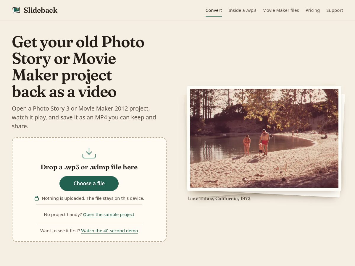 Landing-page snapshot of slideback.app