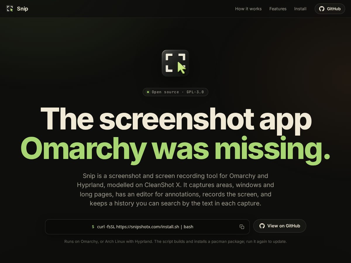 Landing-page snapshot of snipshotx.com