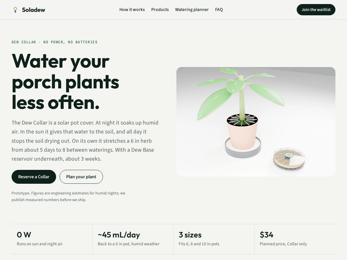 Landing-page snapshot of soladew.com