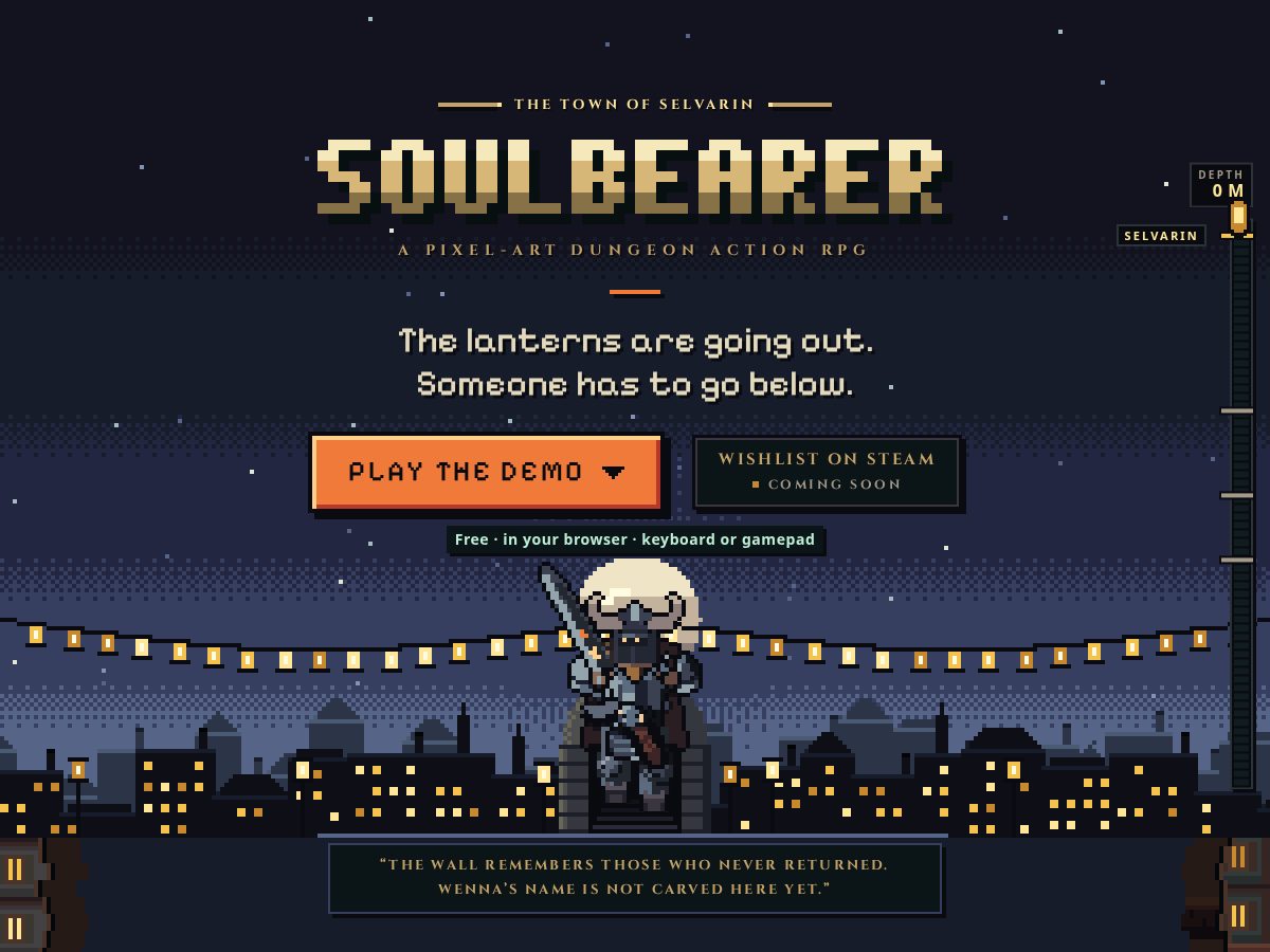 Landing-page snapshot of soulbearergame.com