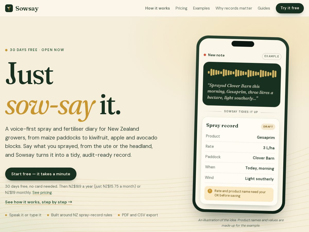 Landing-page snapshot of sowsay.com