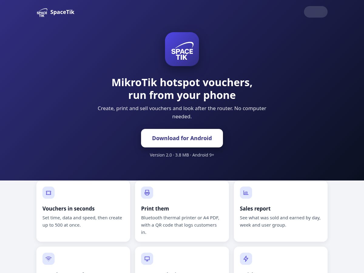 Landing-page snapshot of spacetikapp.com