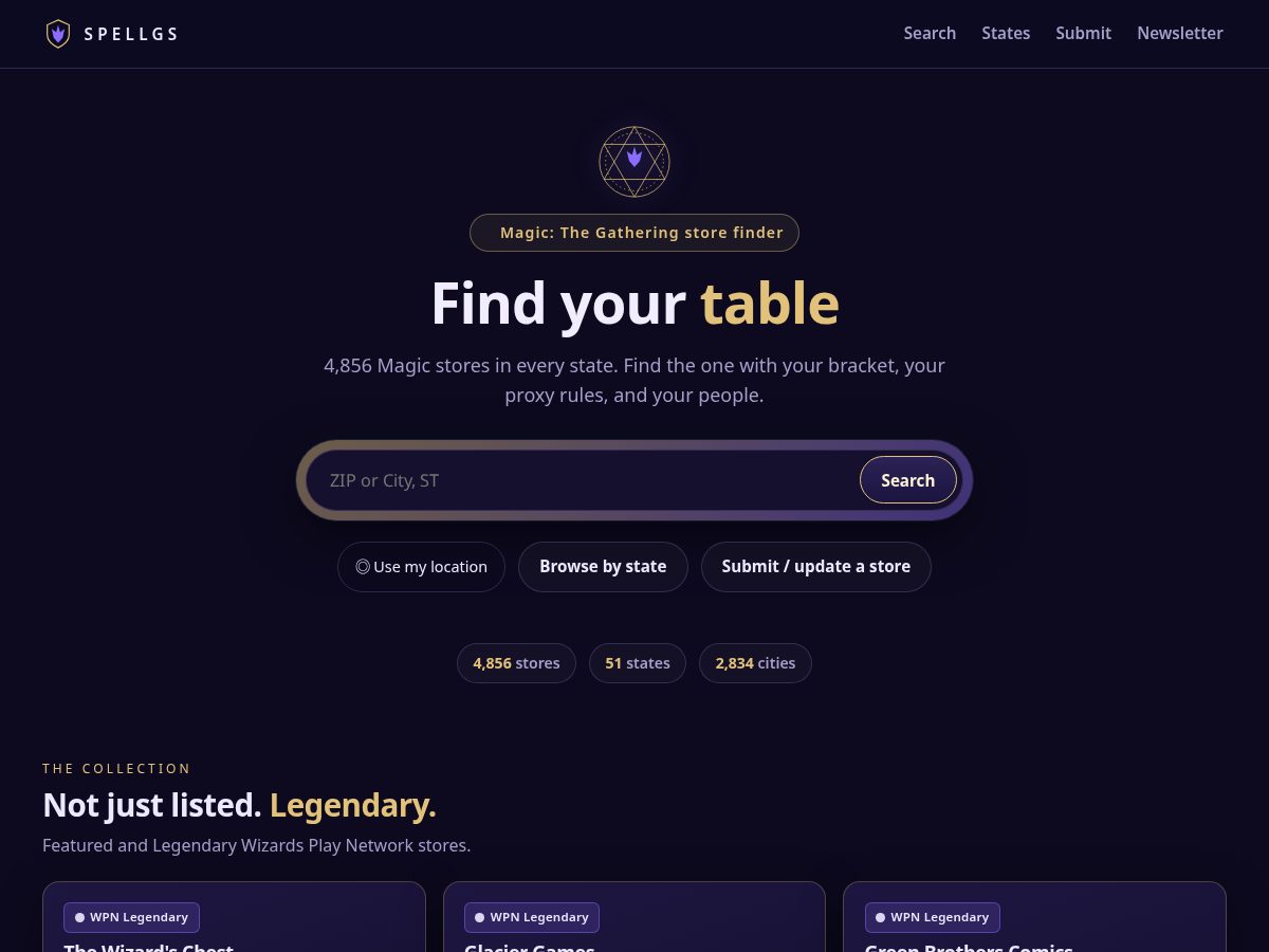 Landing-page snapshot of spellgs.com