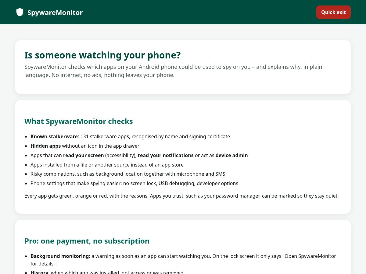 Landing-page snapshot of spywaremonitor.app