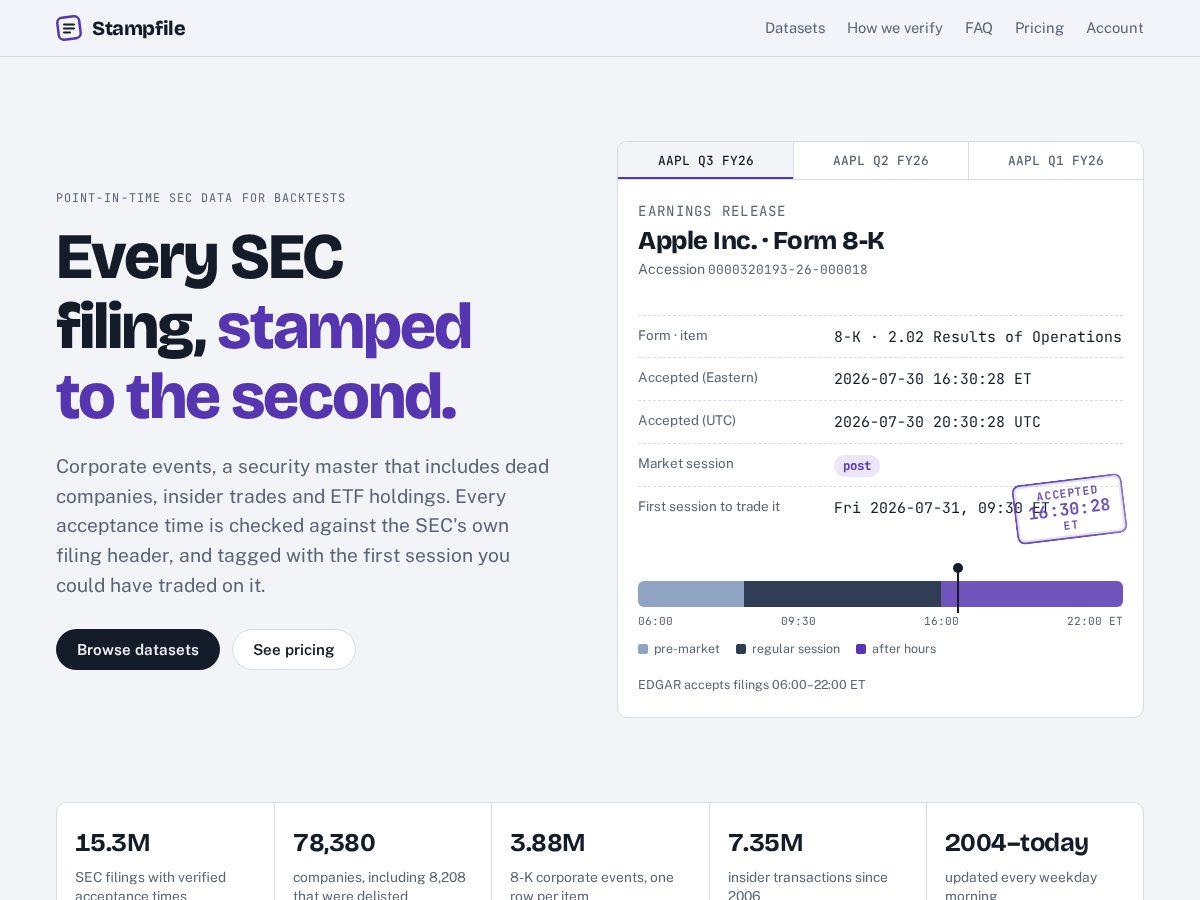 Landing-page snapshot of stampfile.store