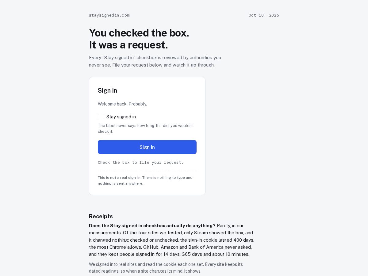 Landing-page snapshot of staysignedin.com