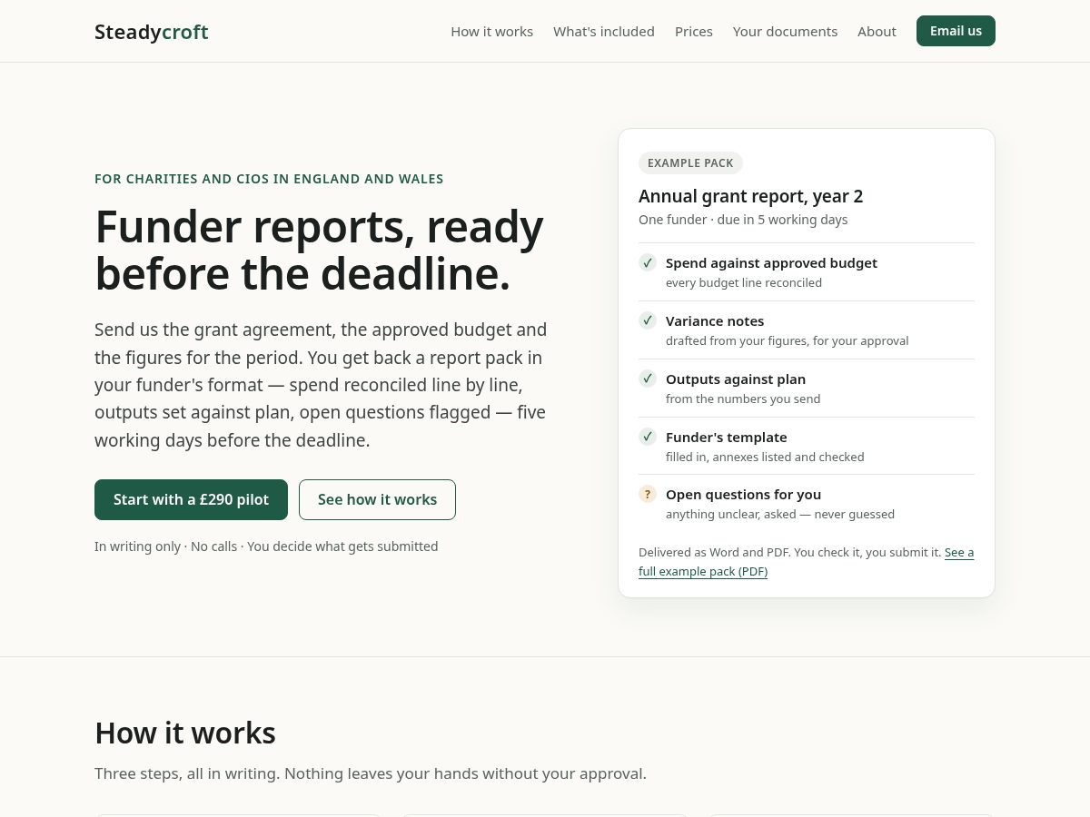 Landing-page snapshot of steadycroft.com