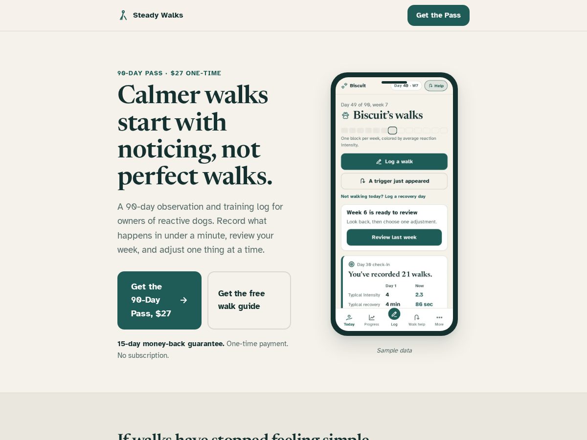 Landing-page snapshot of steadywalks.dog