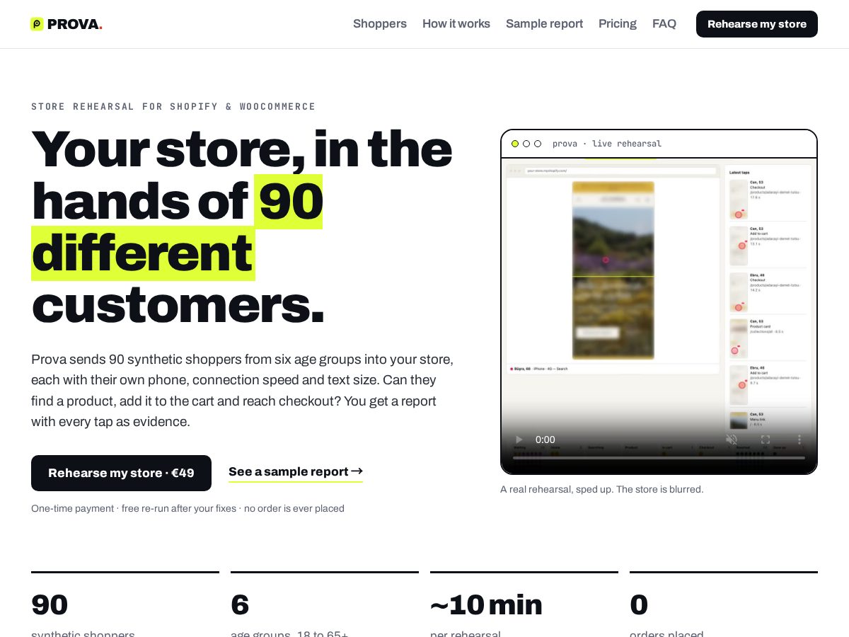 Landing-page snapshot of storeprova.com