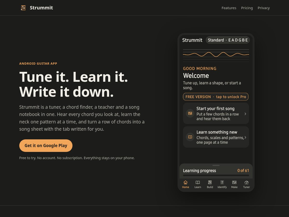Landing-page snapshot of strummit.app