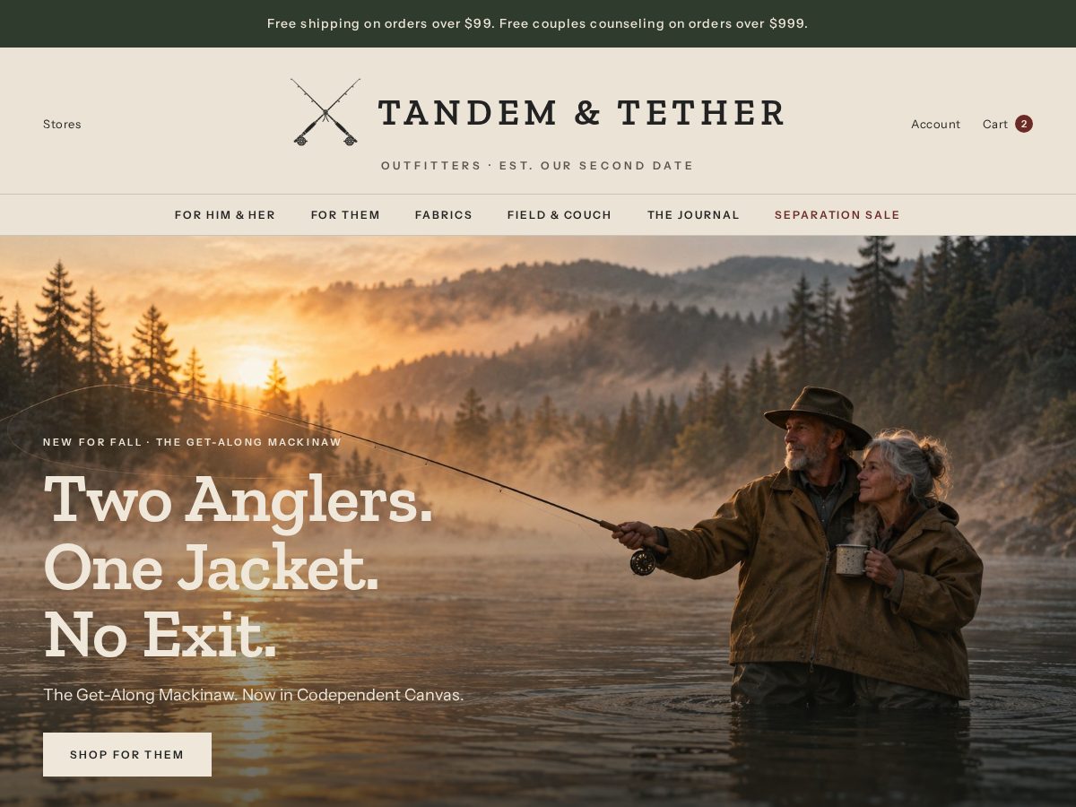 Landing-page snapshot of tandemandtether.com