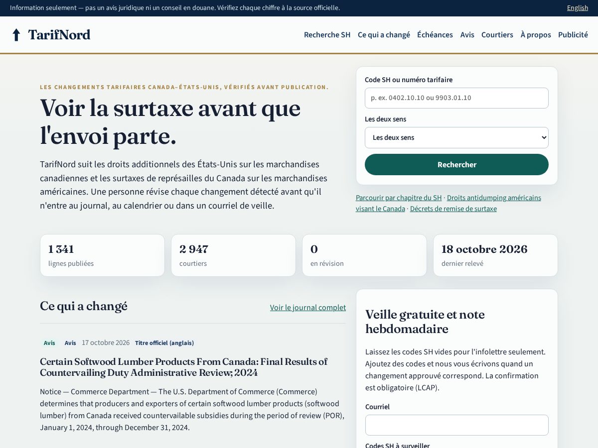 Landing-page snapshot of tarifnord.com