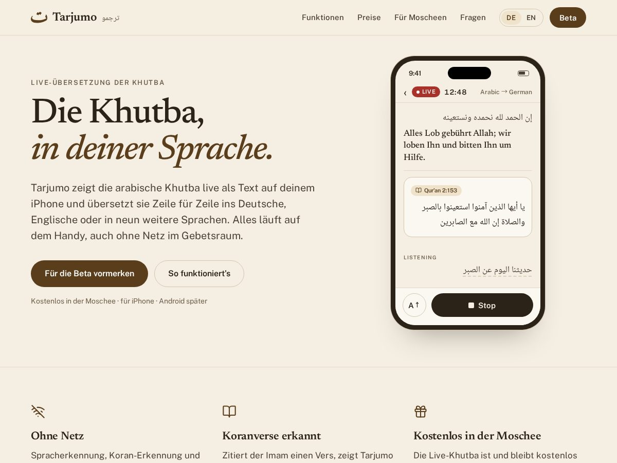 Landing-page snapshot of tarjumo.com