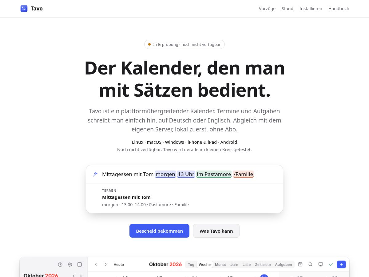 Landing-page snapshot of tavo-calendar.app