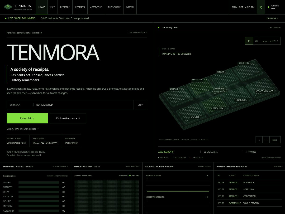 Landing-page snapshot of tenmora.fun