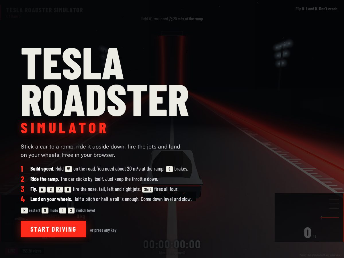 Landing-page snapshot of teslaroadstersim.com