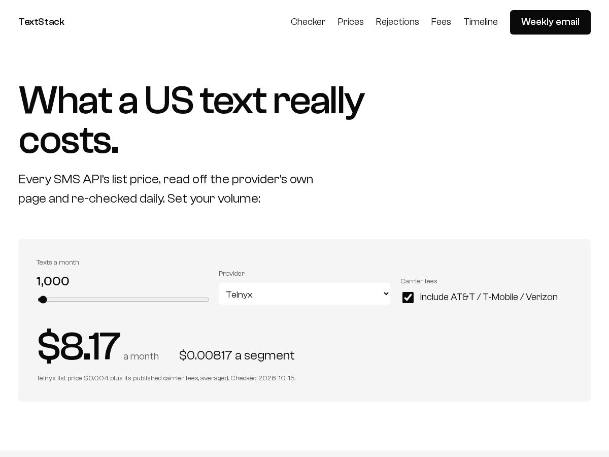 Landing-page snapshot of textstackhq.com