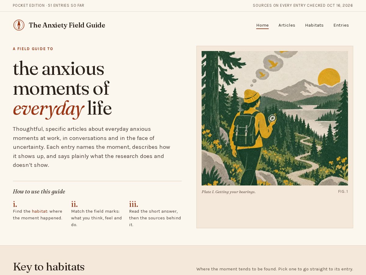 Landing-page snapshot of theanxietyfieldguide.com