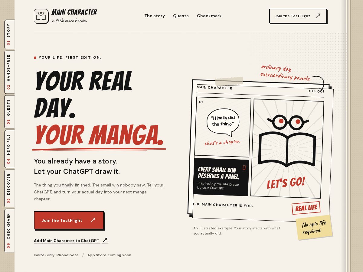 Landing-page snapshot of themaincharacterstory.com