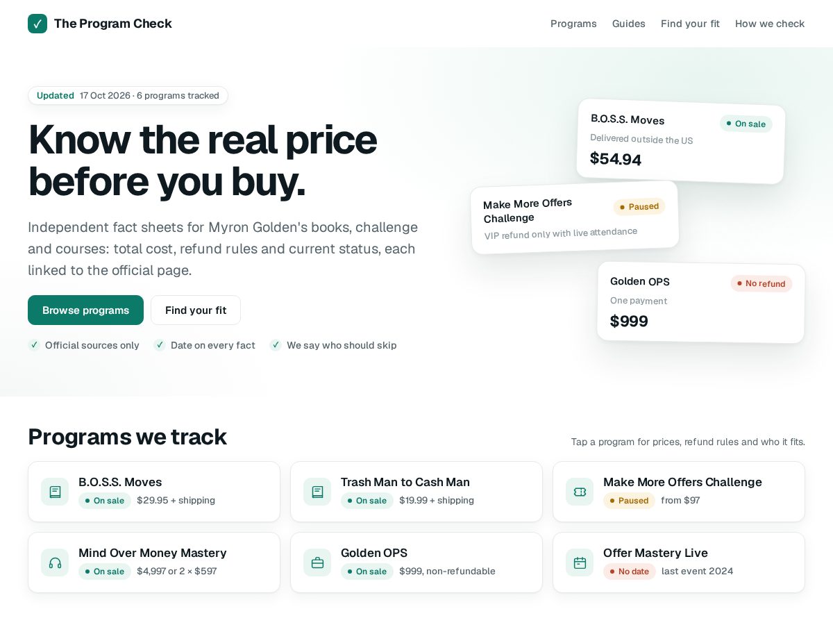 Landing-page snapshot of theprogramcheck.com