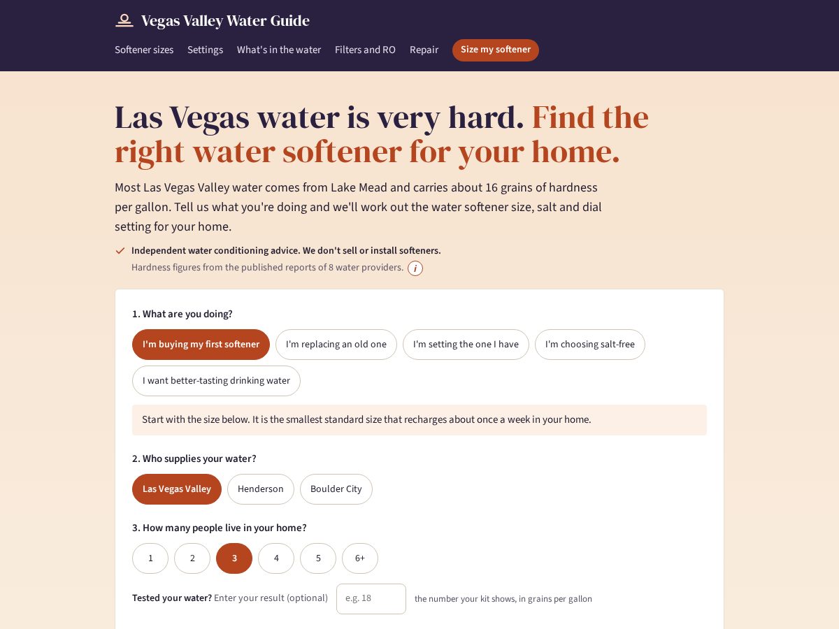 Landing-page snapshot of thevegaswaterguide.com