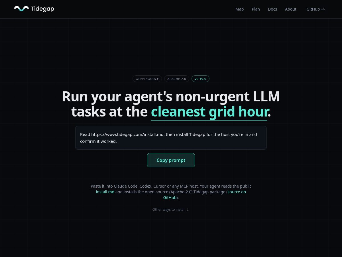 Landing-page snapshot of tidegap.com