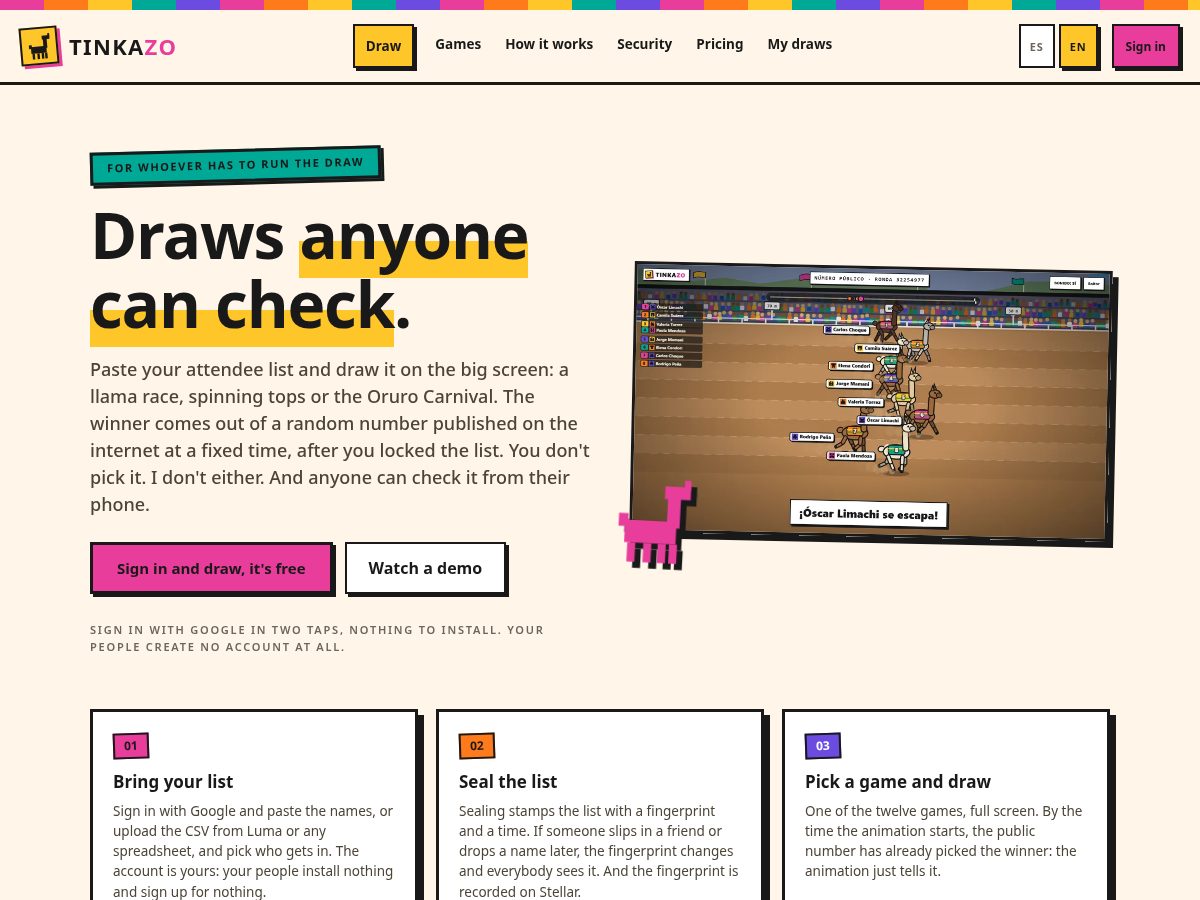 Landing-page snapshot of tinkazo.app